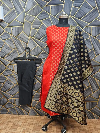 Stylish Jacquard Kurta And Pant With Dupatta Set For Women