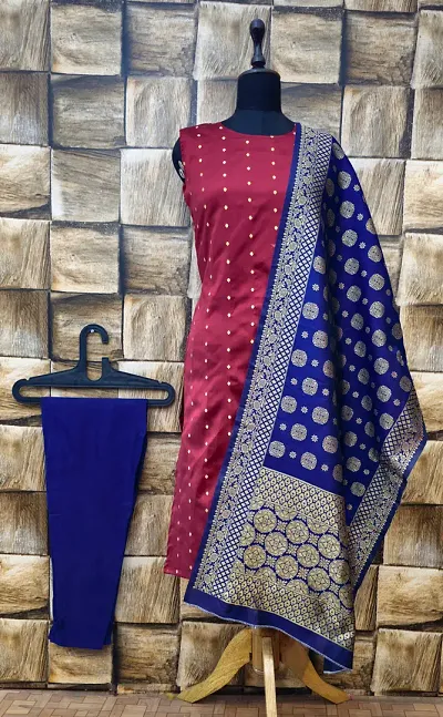 Stylish Jacquard A-Line Kurtis With Bottom And Dupatta Set