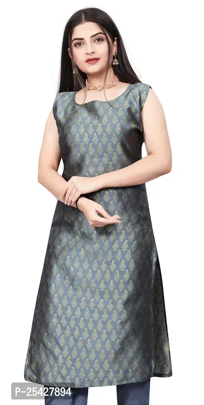 A-Line Grey Woven Design Jacquard Kurti-thumb0