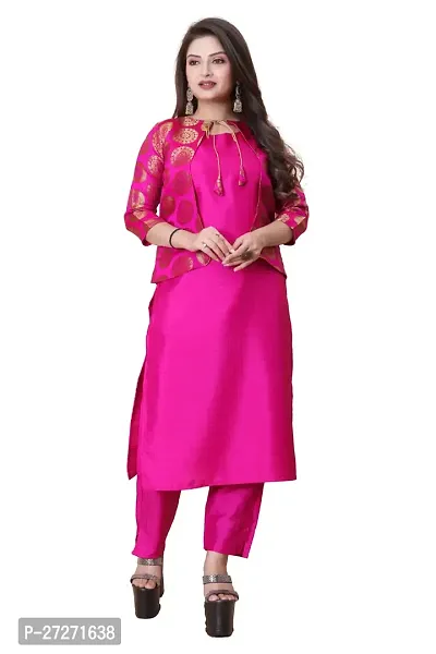 Stylish Soft Silk Kurta With Pant And Koti Set For Women-thumb0