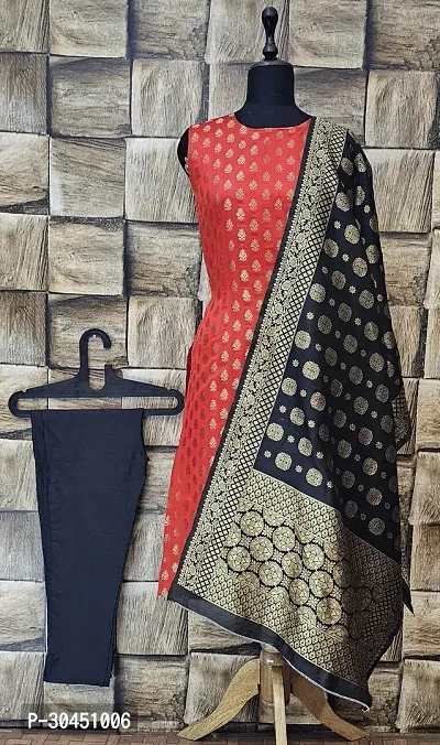 Stylish Red Jacquard Kurta, Bottom And Dupatta Set For Women