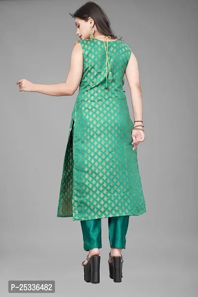 A-Line Teal Woven Design Jacquard kurta Set-thumb3