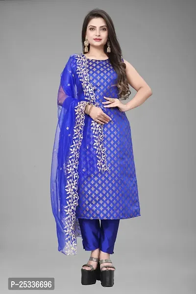 A-Line blue Woven Design Jacquard kurta Set