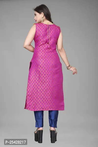 A-Line Pink Woven Design Jacquard Kurti-thumb2