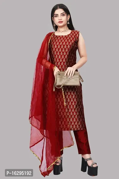 Stylish Fancy Jacquard Unstitched Dress Material Top With Bottom And Dupatta Set For Women-thumb0