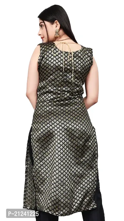 Stylish A-Line Black Woven Design Jacquard kurta Set-thumb2