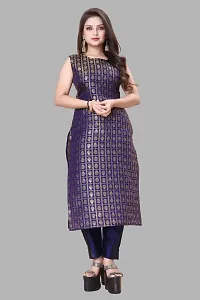 Elegant Navy Blue Woven Design Jacquard A-Line Kurta Pant With Dupatta For Women-thumb1