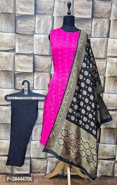 Stylish Pink Jacquard Kurta, Bottom And Dupatta Set For Women