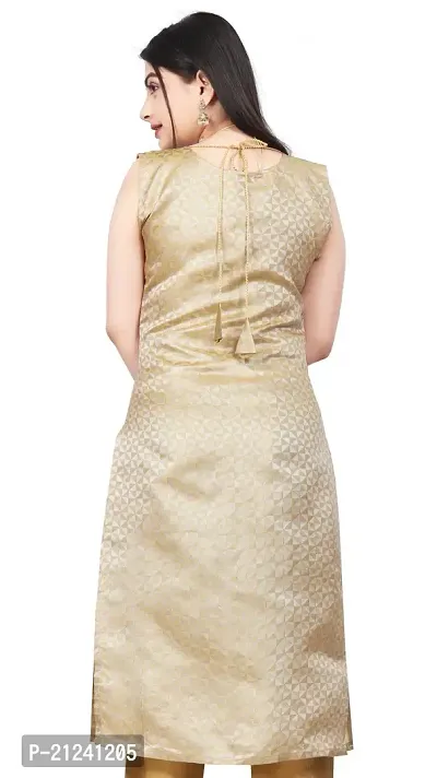 Stylish A-Line Beige Woven Design Jacquard kurta Set-thumb2