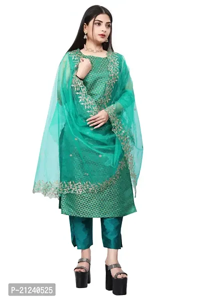 Stylish A-Line Teal Jacquard Jacquard kurta Set