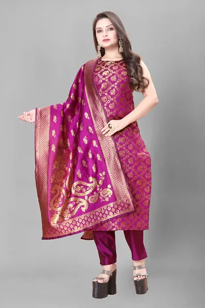 Elegant Banarasi Silk Jacquard Weave Dress Material with Dupatta For Women