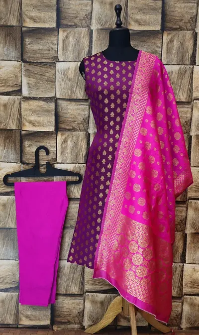 Stylish Jacquard Kurta, Bottom And Dupatta Set For Women