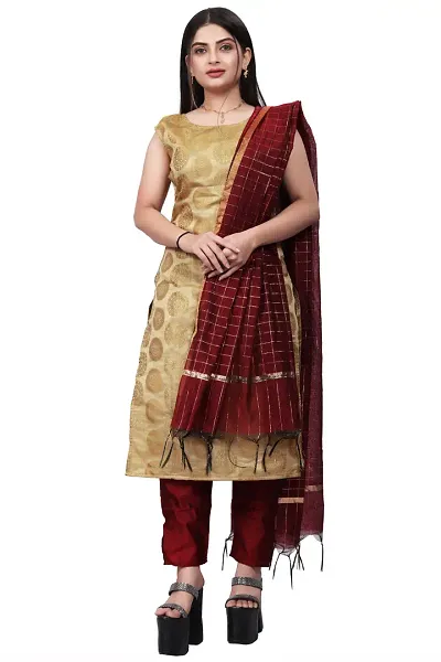 Womens Woven Design Kurta Pant With Dupatta Set