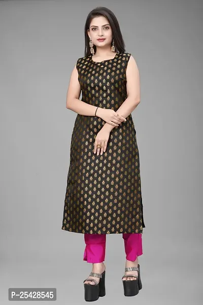 A-Line Black Woven Design Jacquard Kurti-thumb0