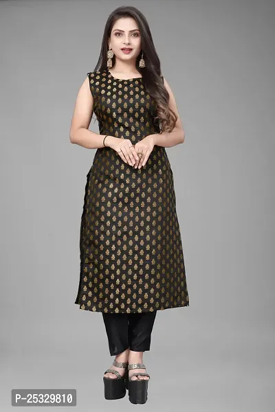 A-Line Black Woven Design Jacquard kurta Set