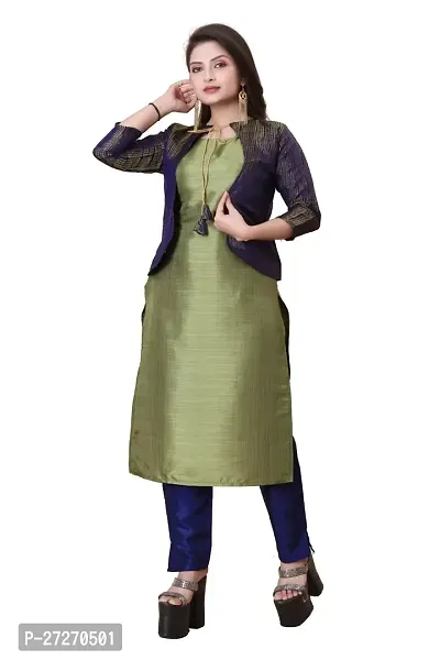 Stylish Soft Silk Kurta With Pant And Koti Set For Women-thumb0