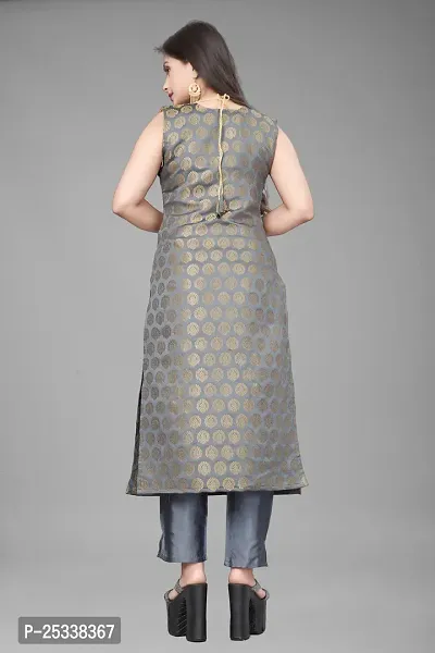 A-Line Grey Woven Design Jacquard kurta Set-thumb3