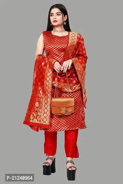 Stylish A-Line Red Jacquard Jacquard kurta Set