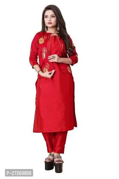 Stylish Soft Silk Kurta With Pant And Koti Set For Women