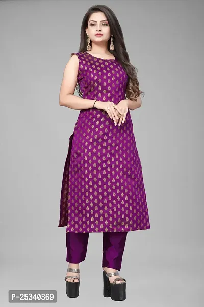 A-Line Purple Woven Design Jacquard kurta Set-thumb2