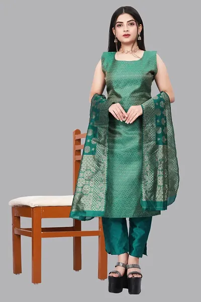 Stylish Fancy Jacquard Unstitched Dress Material Top With Bottom And Dupatta Set For Women