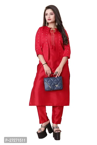 Stylish Soft Silk Kurta With Pant And Koti Set For Women-thumb0