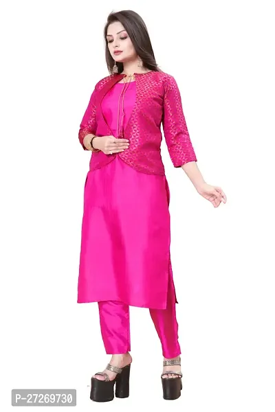 Stylish Soft Silk Kurta With Pant And Koti Set For Women