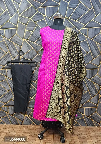 Stylish Pink Jacquard Kurta, Bottom And Dupatta Set For Women-thumb0