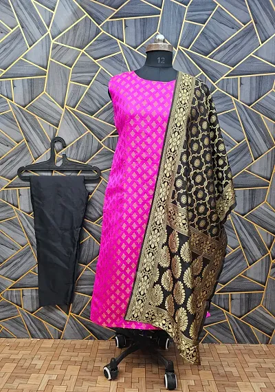 Stylish Jacquard Kurta And Pant With Dupatta Set For Women