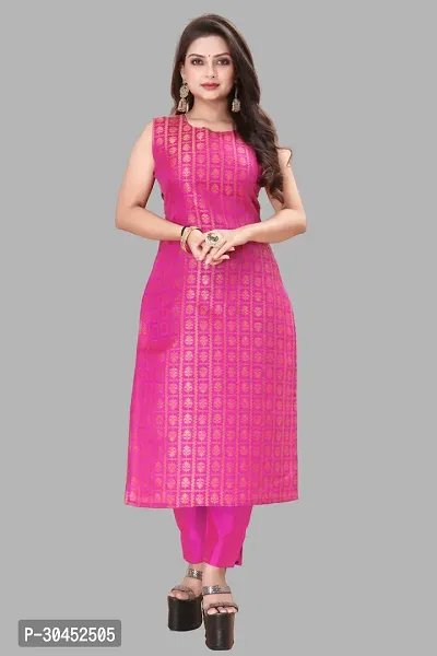 Elegant Pink Woven Design Jacquard A-Line Kurta Pant With Dupatta For Women-thumb2