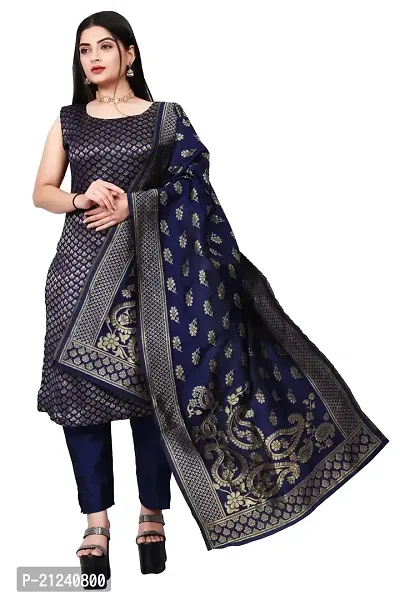 Stylish A-Line Navy Blue Jacquard Jacquard kurta Set-thumb0