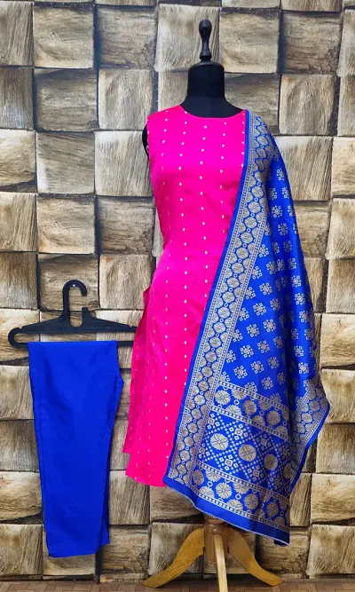 Stylish Jacquard Kurta, Bottom And Dupatta Set For Women