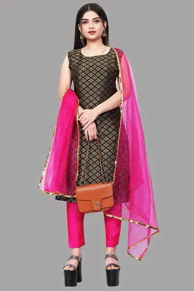 Stylish Jacquard Kurta And Pant With Dupatta Set For Women