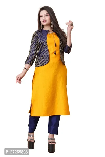 Stylish Soft Silk Kurta With Pant And Koti Set For Women-thumb0