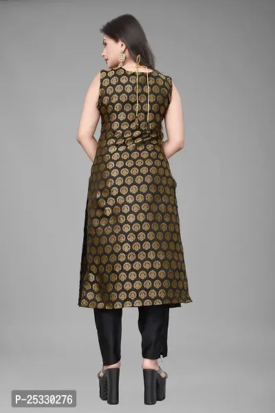 A-Line Black Woven Design Jacquard kurta Set-thumb2