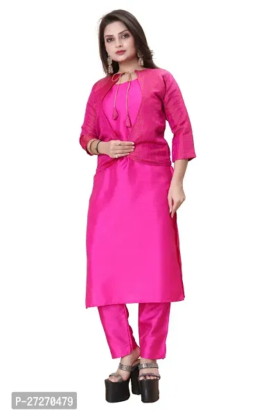 Stylish Soft Silk Kurta With Pant And Koti Set For Women-thumb0