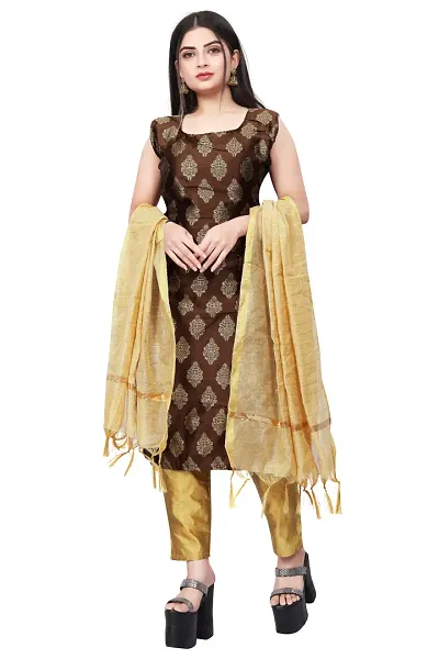 Elegant Jacquard Art Silk Kurta with Pant And Dupatta Set For Women