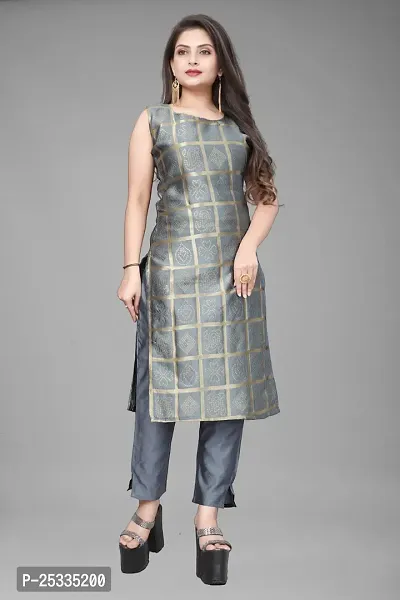 A-Line Grey Woven Design Jacquard kurta Set-thumb2