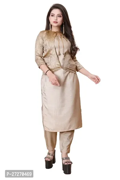 Stylish Soft Silk Kurta With Pant And Koti Set For Women-thumb0