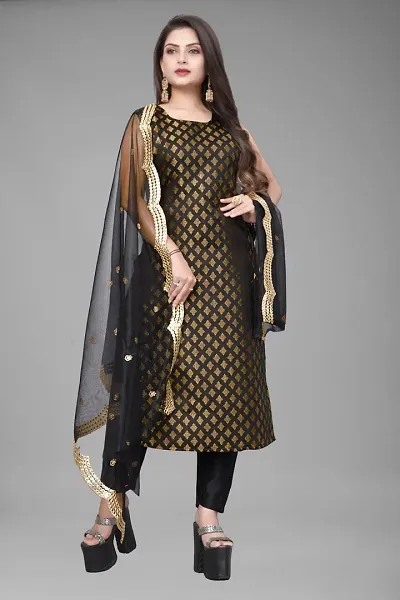 Stylish A-Line Woven Design Jacquard Kurta Set