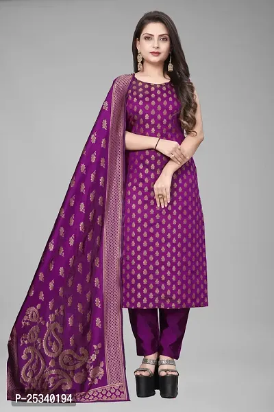 A-Line Purple Woven Design Jacquard kurta Set