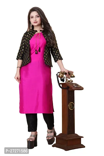 Stylish Soft Silk Kurta With Pant And Koti Set For Women-thumb0