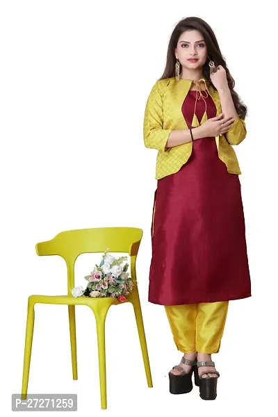 Stylish Soft Silk Kurta With Pant And Koti Set For Women-thumb0