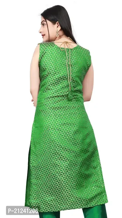 Stylish A-Line Green Woven Design Jacquard kurta Set-thumb2