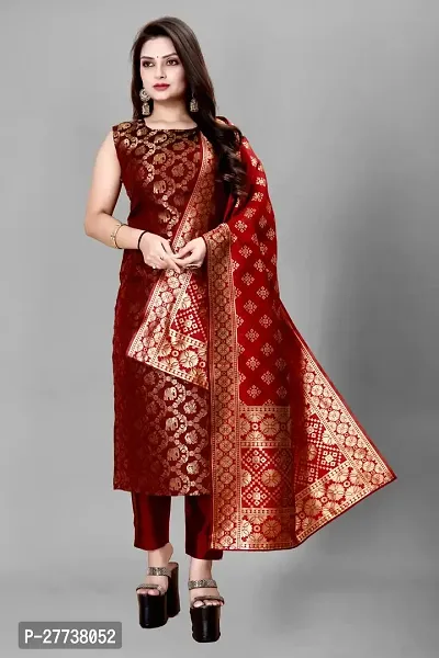 Elegant Banarasi Silk Jacquard Weave Dress Material with Dupatta For Women-thumb0