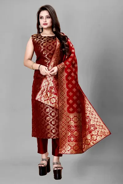 Elegant Banarasi Silk Jacquard Weave Dress Material with Dupatta For Women