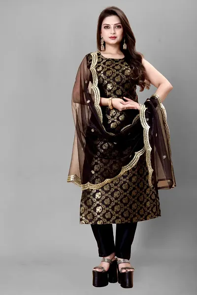 Elegant Banarasi Silk Jacquard Weave Dress Material with Dupatta For Women