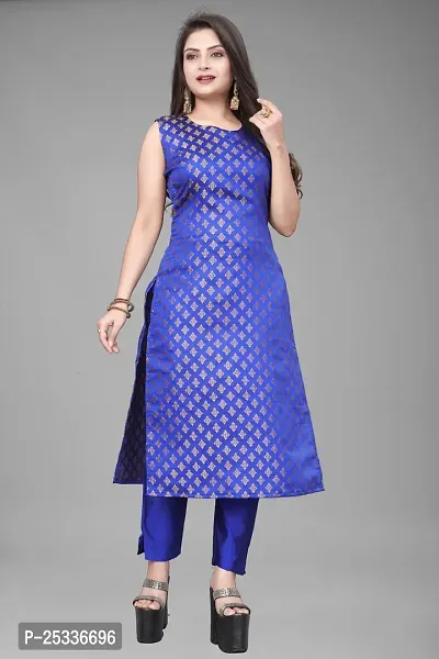 A-Line blue Woven Design Jacquard kurta Set-thumb2