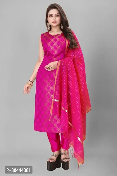 Stylish Pink Jacquard Kurta, Bottom And Dupatta Set For Women-thumb0