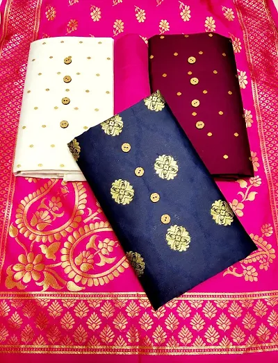 Trendy Womens Banarasi Silk acquard Weave Dress Material with Dupatta
